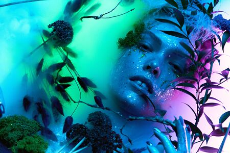Fantasy world, a fabulous beautiful woman nymph or elf looksの写真素材