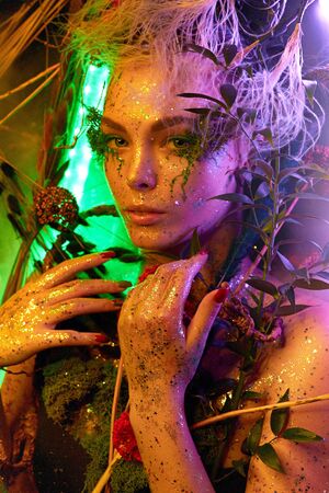 Fantasy world, a fabulous beautiful woman nymph or elf looksの写真素材