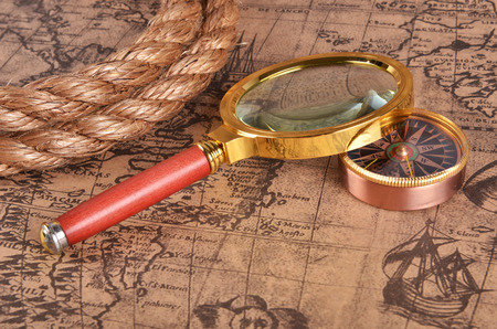 map and magnifying glassの写真素材