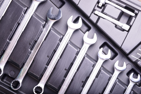 wrenches in the tool boxの写真素材