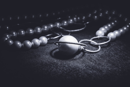 jewelery from natural pearls on velvetの写真素材