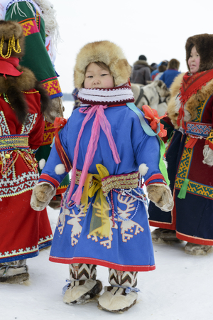 Nenets girl in traditional dress on Yamalのeditorial素材