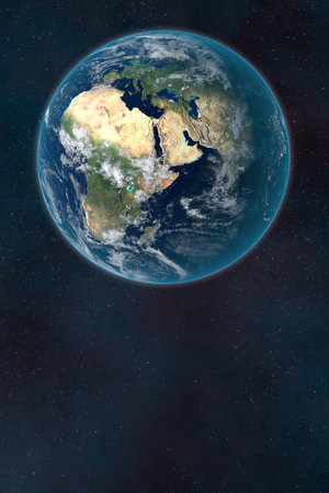 Dark futuristic image of planet earth in outer space.Copy space. 3D rendering.の写真素材