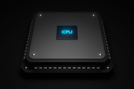 CPU. Control unit.The main computer.Concept.Close-up.3D rendering.