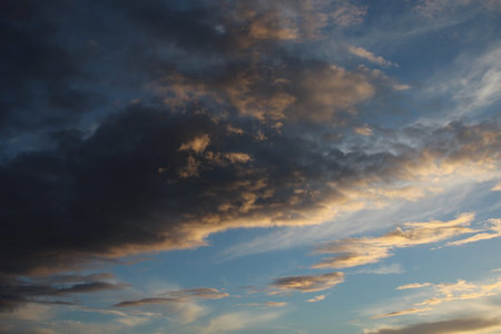 Beautiful clouds in the sunset sky. Colorful cloudy sky at sunset. Gradient color. Sky texture,...