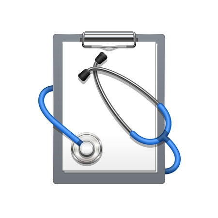 Medical clipboard with stethoscope | Vector blank icon isolated on whiteのイラスト素材