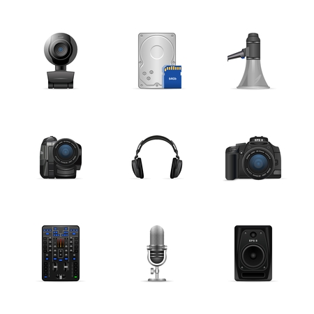 Vector color media icon set isolated on whiteのイラスト素材