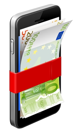 Mobile money | Vector smartphone and banknotesのイラスト素材