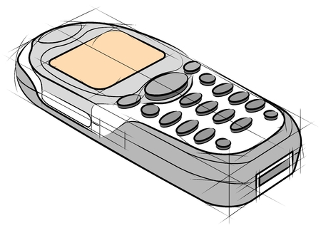 Old classic mobile phone color sketch | Vector vintage cell phone illustrationのイラスト素材