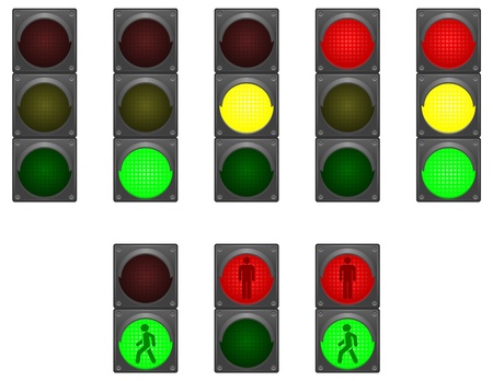 Vector traffic lights illustration front view isolated on whiteのイラスト素材