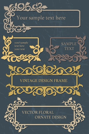 Vector vintage design set of frames with floral ornament backgroundのイラスト素材