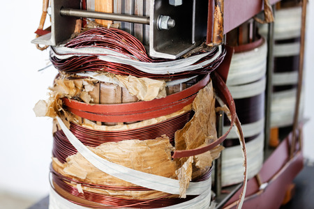details of broken high voltage power transformer at repair shopの写真素材