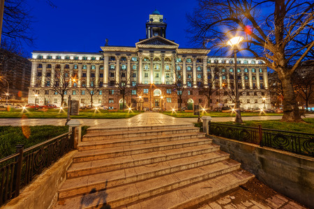 Exterior of classical building at night. Belgrade Serbiaのeditorial素材