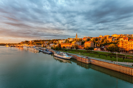 Panorama of Belgrade with river sava on a sunny dayの写真素材