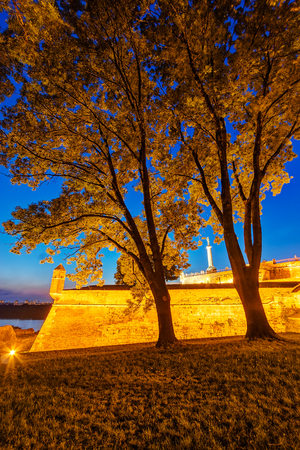 Belgrade fortress and Kalemegdan park with dramatic clouds の写真素材