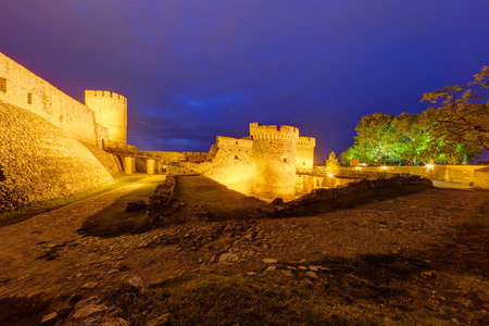 Belgrade fortress and Kalemegdan park at nightのeditorial素材
