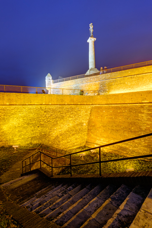 Belgrade fortress and Kalemegdan park at nightのeditorial素材