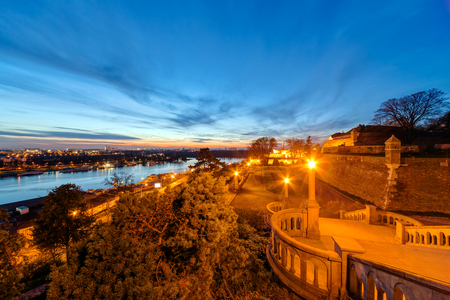 Belgrade fortress and Kalemegdan park at nightのeditorial素材