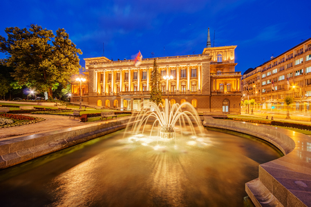 Exterior of classical building at night. Belgrade Serbiaのeditorial素材