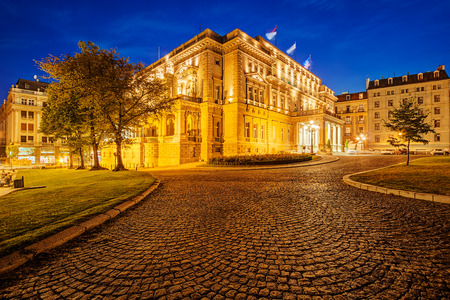 Exterior of classical building at night. Belgrade Serbiaの写真素材