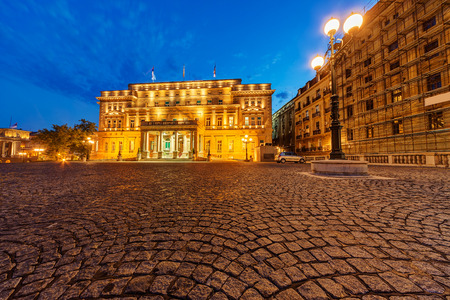 Exterior of classical building at night. Belgrade Serbiaの写真素材