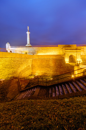 Belgrade fortress and Kalemegdan park at nightのeditorial素材