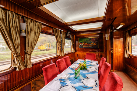 interior of luxury old train carriageのeditorial素材