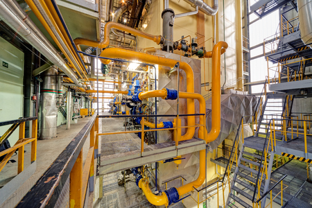 Chemical industry plant with pipes and valvesの写真素材