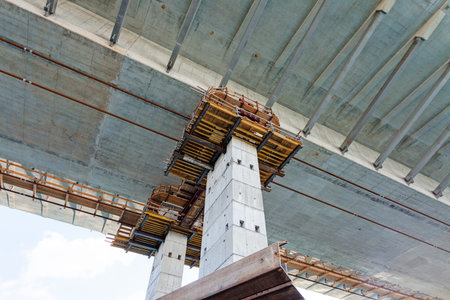 steel bridge construction with scaffolding and framework