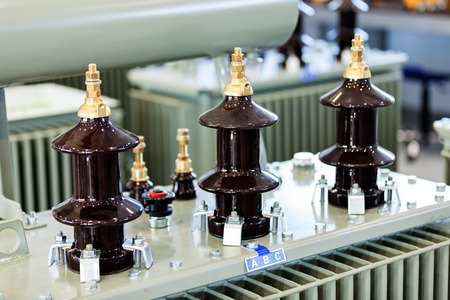 details of new high voltage power transformer in factoryの写真素材