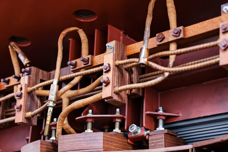 details of broken high voltage power transformer at repair shopの写真素材