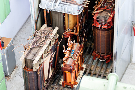 details of broken high voltage power transformer at repair shopの写真素材
