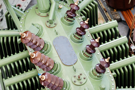 details of broken high voltage power transformer at repair shopの写真素材