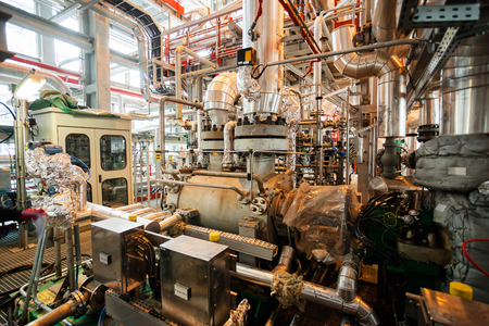 detail of oil pipeline with valves in large oil refineryの写真素材