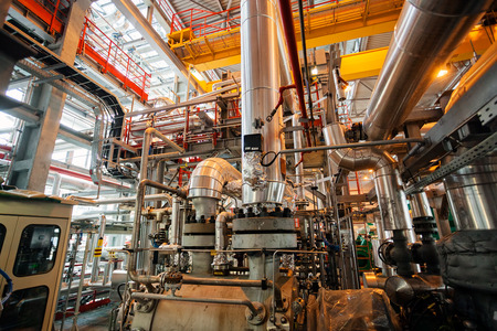 detail of oil pipeline with valves in large oil refineryの写真素材