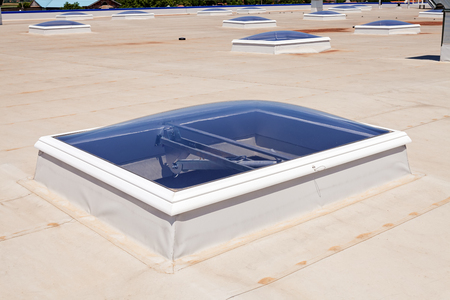 Flat roof with skylight and hydro insulation membranesの写真素材
