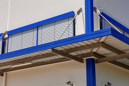details of aluminum facade and aluminum panels on industrial buildingの写真素材