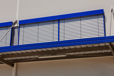 details of aluminum facade and aluminum panels on industrial buildingの写真素材