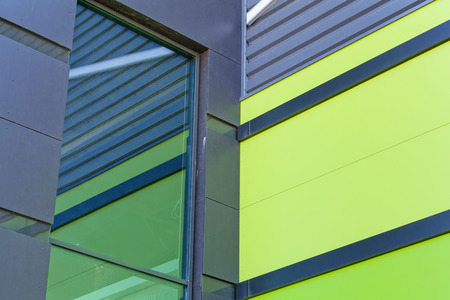 details of aluminum facade and aluminum panels on industrial buildingの写真素材