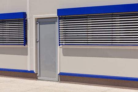 details of aluminum facade and aluminum panels on industrial buildingの写真素材