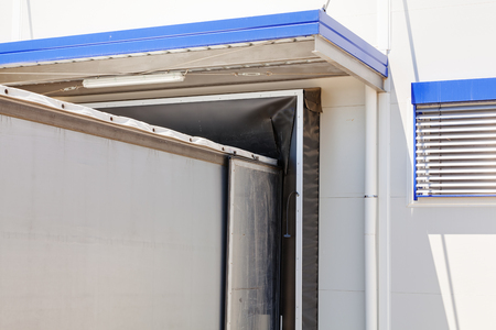 details of aluminum facade and aluminum panels on industrial buildingの写真素材