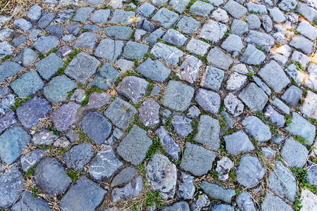 detail of cobblestone path, Kalemegdan park and Belgrade Fortressの写真素材