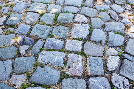 detail of cobblestone path, Kalemegdan park and Belgrade Fortressの写真素材