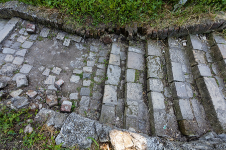 detail of cobblestone path, Kalemegdan park and Belgrade Fortressの写真素材