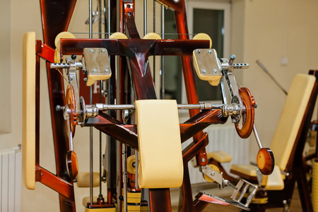 detail of fitness machine in empty gymの写真素材
