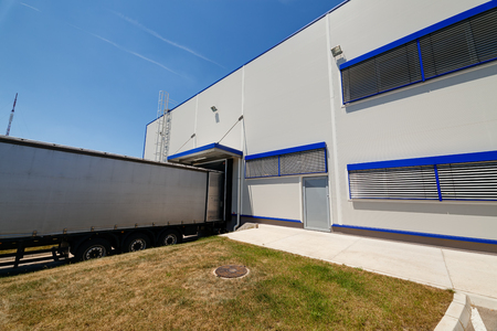details of aluminum facade and aluminum panels on industrial buildingの写真素材