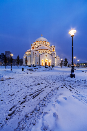Saint Sava temple in winter, Belgrade Serbiaの写真素材