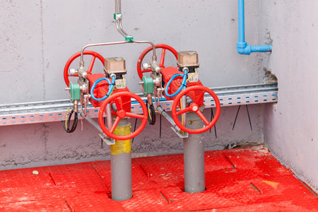detail of oil pipeline with valves in large oil refinery