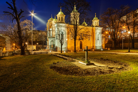 Small Serbian orthodox Church at night, Belgrade Serbiaの写真素材