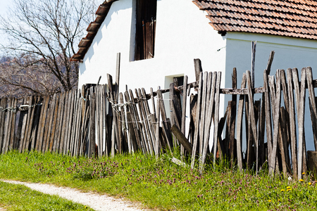fence from wooden planks, note shallow depth of fieldの写真素材